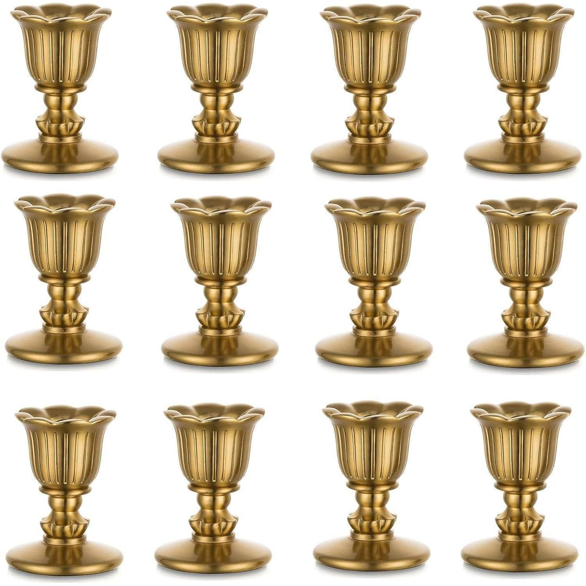 Kerzenständer Messing 12er Set für Stabkerzen - Vintage Tischdeko Gold