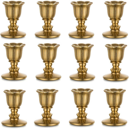 Kerzenständer Messing 12er Set für Stabkerzen - Vintage Tischdeko Gold