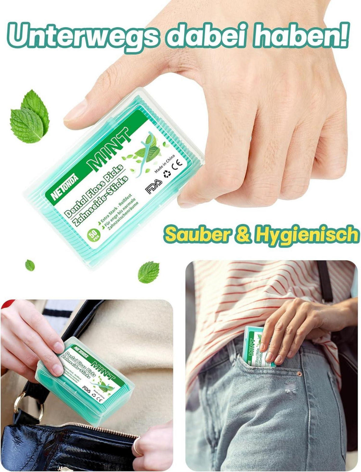 Zahnseide Sticks Minze 200 Stück Zahnreinigung Zwischenraum Floss Mint Dental