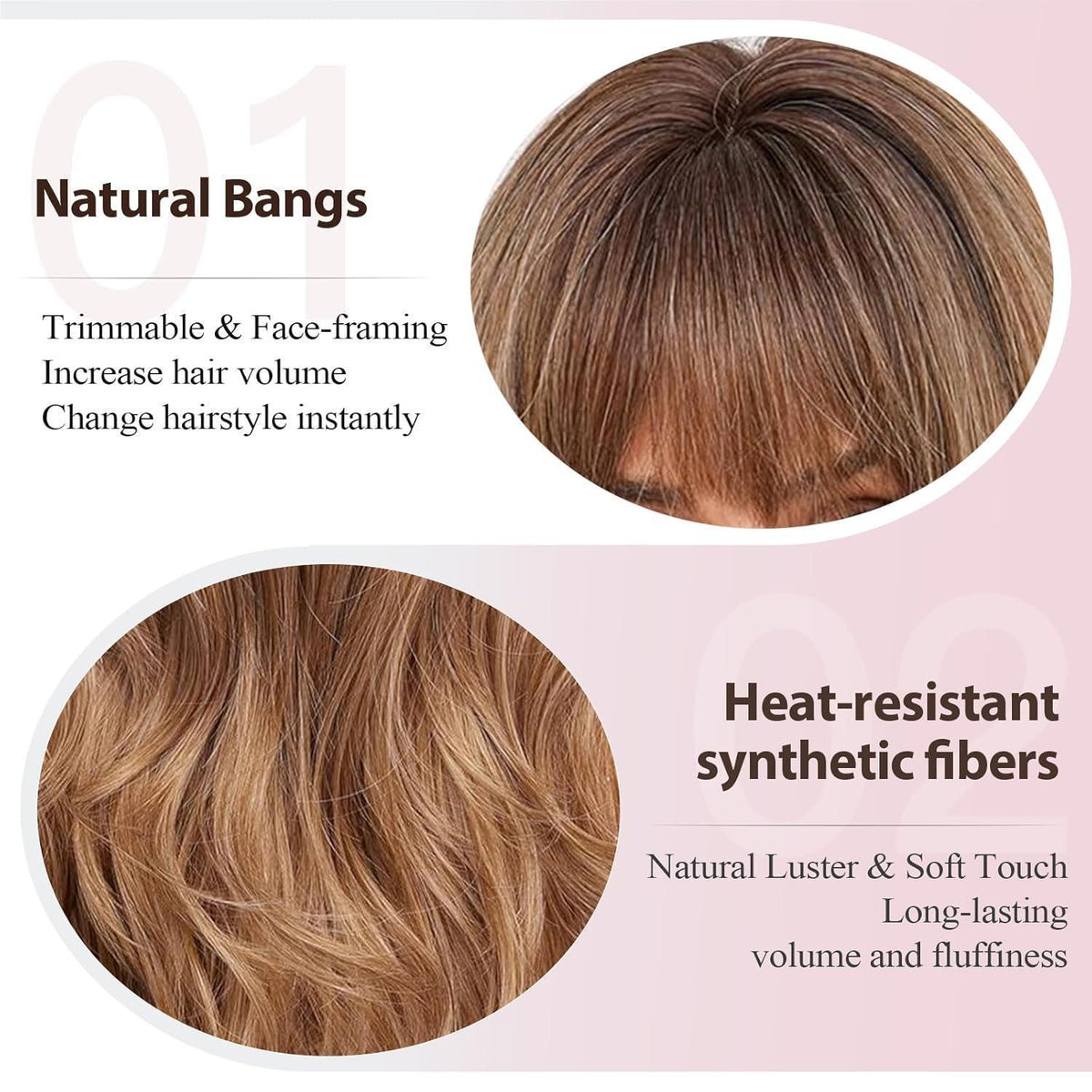 Ombre Blond Braun Lockenperücke mit Pony – Lang & Hitzebeständig