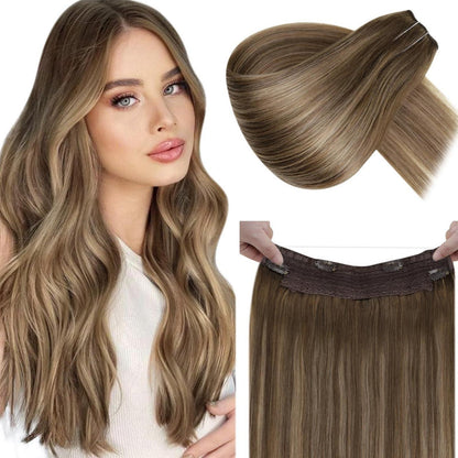 Echthaar Verlängerung Braun Ombre mit Draht – 45cm
