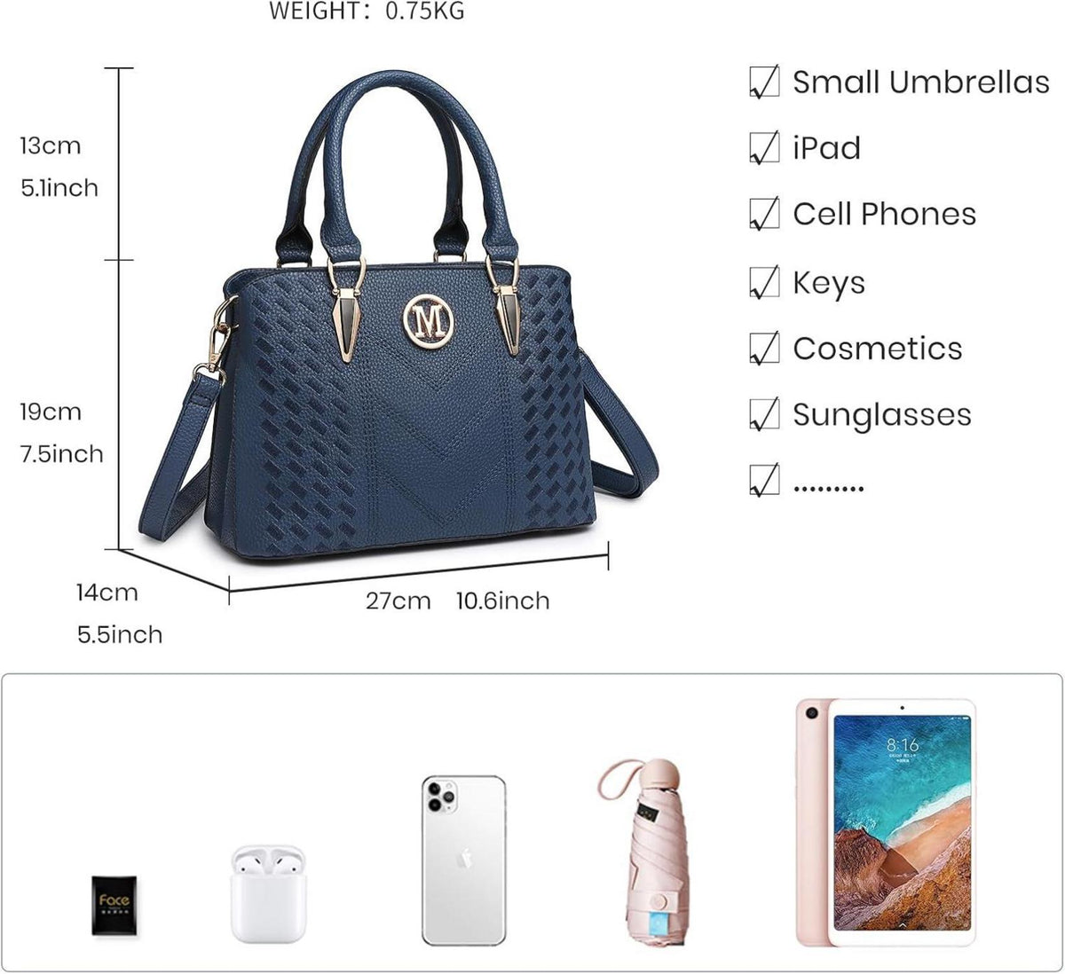 Miss Lulu Damen Handtasche Mittelgroß PU-Leder Umhängetasche
