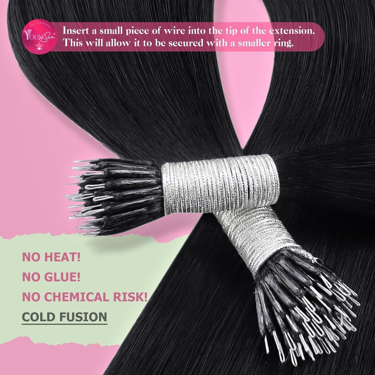 Echthaar Nano Ring Extensions Schwarz 35cm – Volumen & Länge