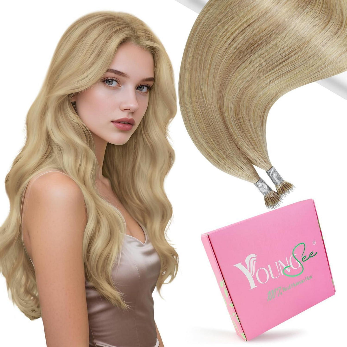 Echthaar Nanoring Extensions Blond 55 cm – 50 Strähnen