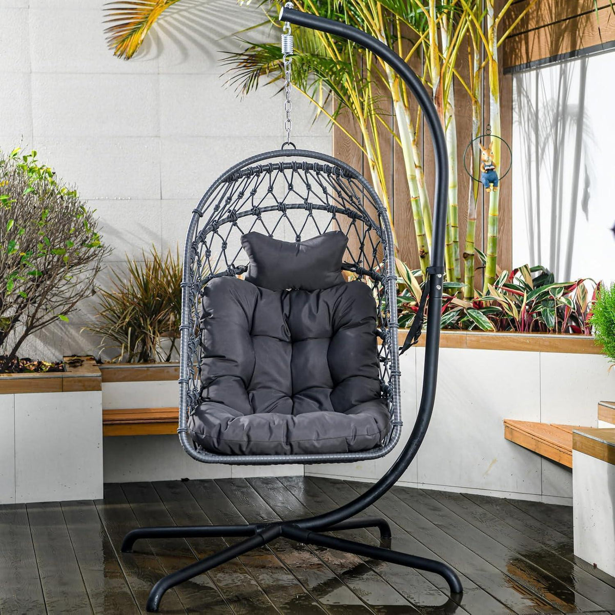 Hängesessel Polyrattan Outdoor Indoor mit Gestell & Kissen