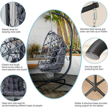 Hängesessel Polyrattan Outdoor Indoor mit Gestell & Kissen