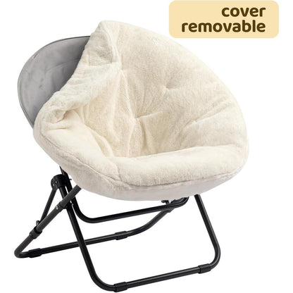 Klappbarer Rundsessel mit Kunstfell – Beige, Wohnzimmer & Schlafzimmer