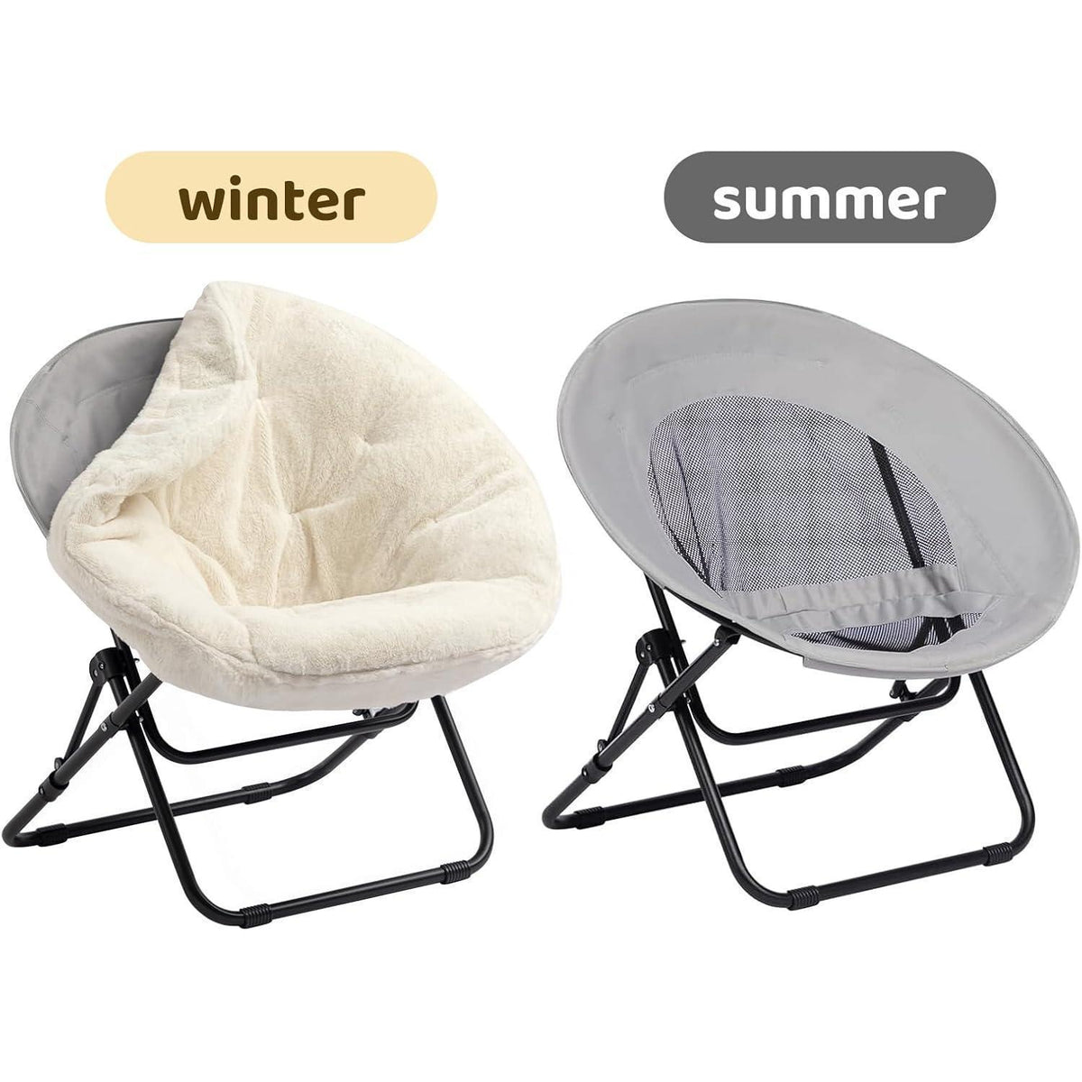 Klappbarer Rundsessel mit Kunstfell – Beige, Wohnzimmer & Schlafzimmer