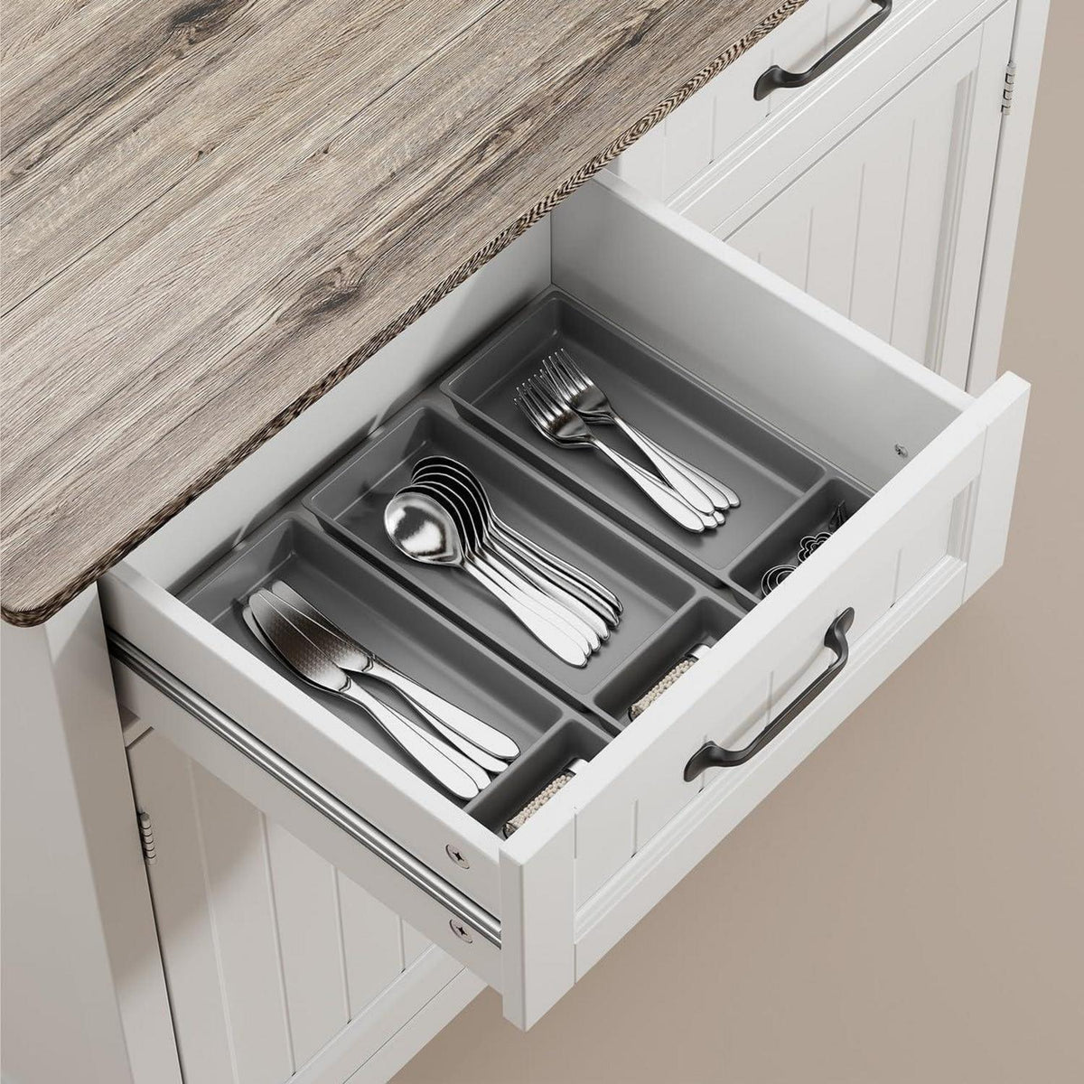 Graues Sideboard mit Arbeitsplatte – Buffet Schrank mit Schubladen