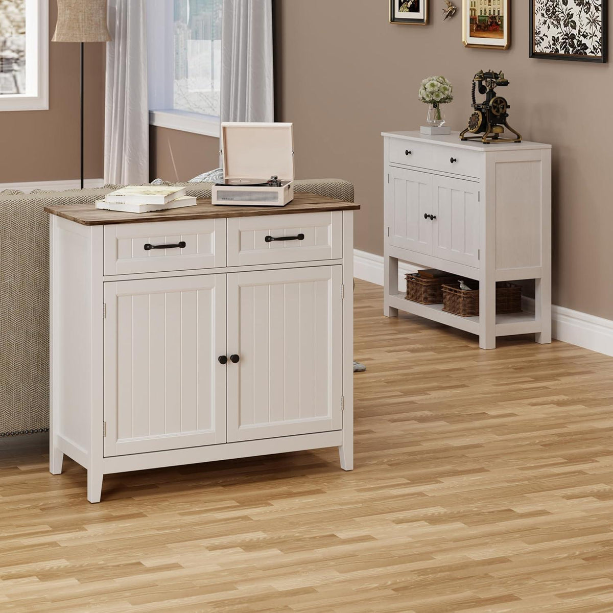Graues Sideboard mit Arbeitsplatte – Buffet Schrank mit Schubladen