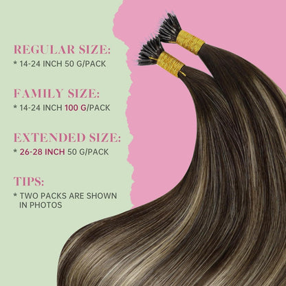 Nanoring Extensions Echthaar Balayage Ombre Dunkelbraun Aschblond 60cm