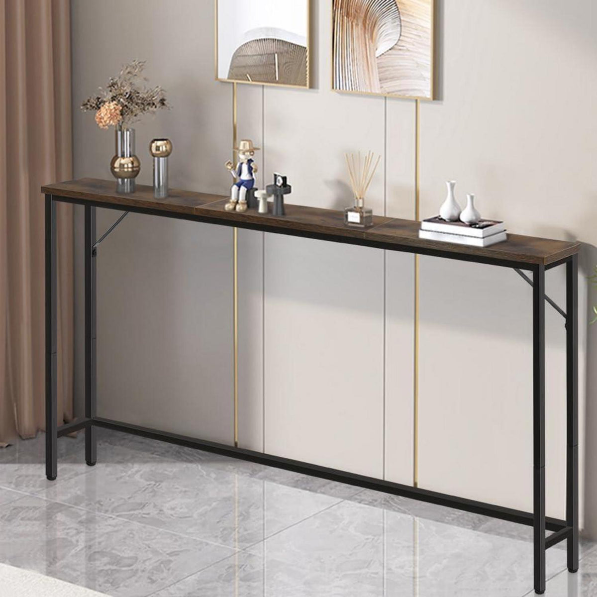Schmaler Konsolentisch rustikales Braun – Flur & Wohnzimmer