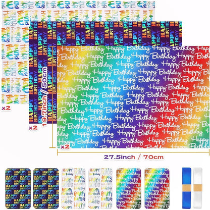 Geschenkpapier Geburtstag Set mit 6 Bögen & Zubehör