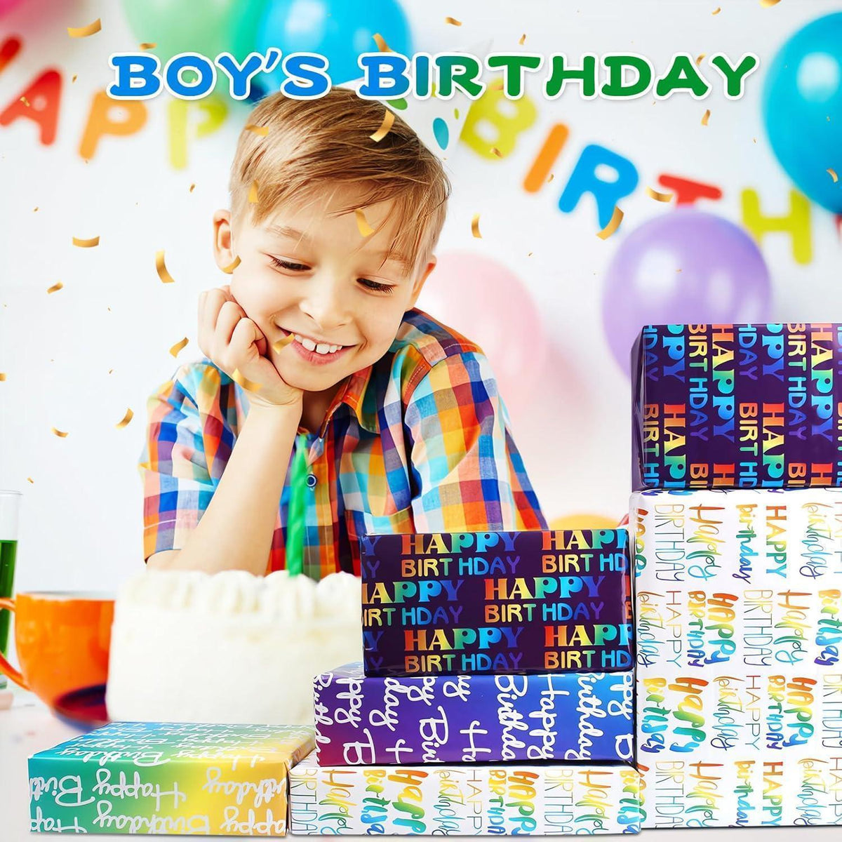 Geschenkpapier Geburtstag Set mit 6 Bögen & Zubehör