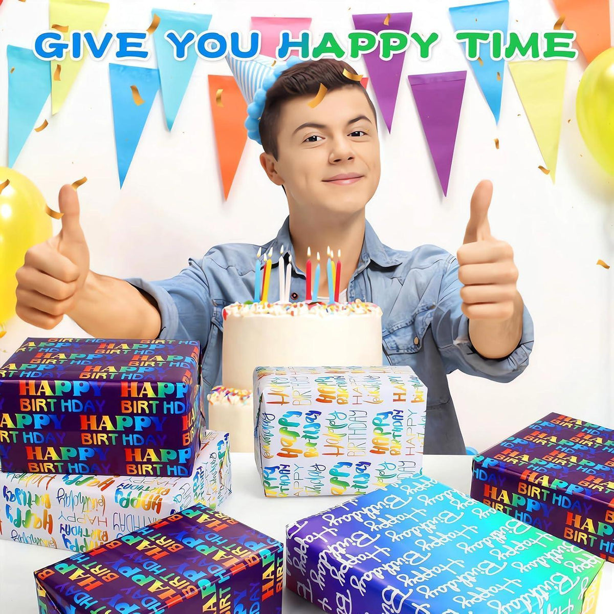 Geschenkpapier Geburtstag Set mit 6 Bögen & Zubehör