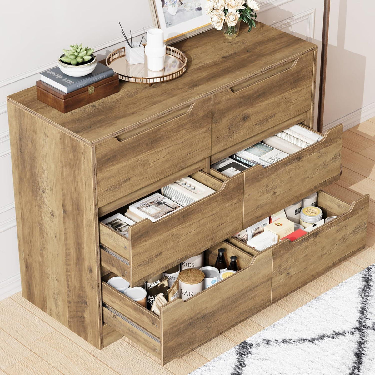 Kommode mit 6 Schubladen – Braun, Modernes Sideboard für Schlafzimmer