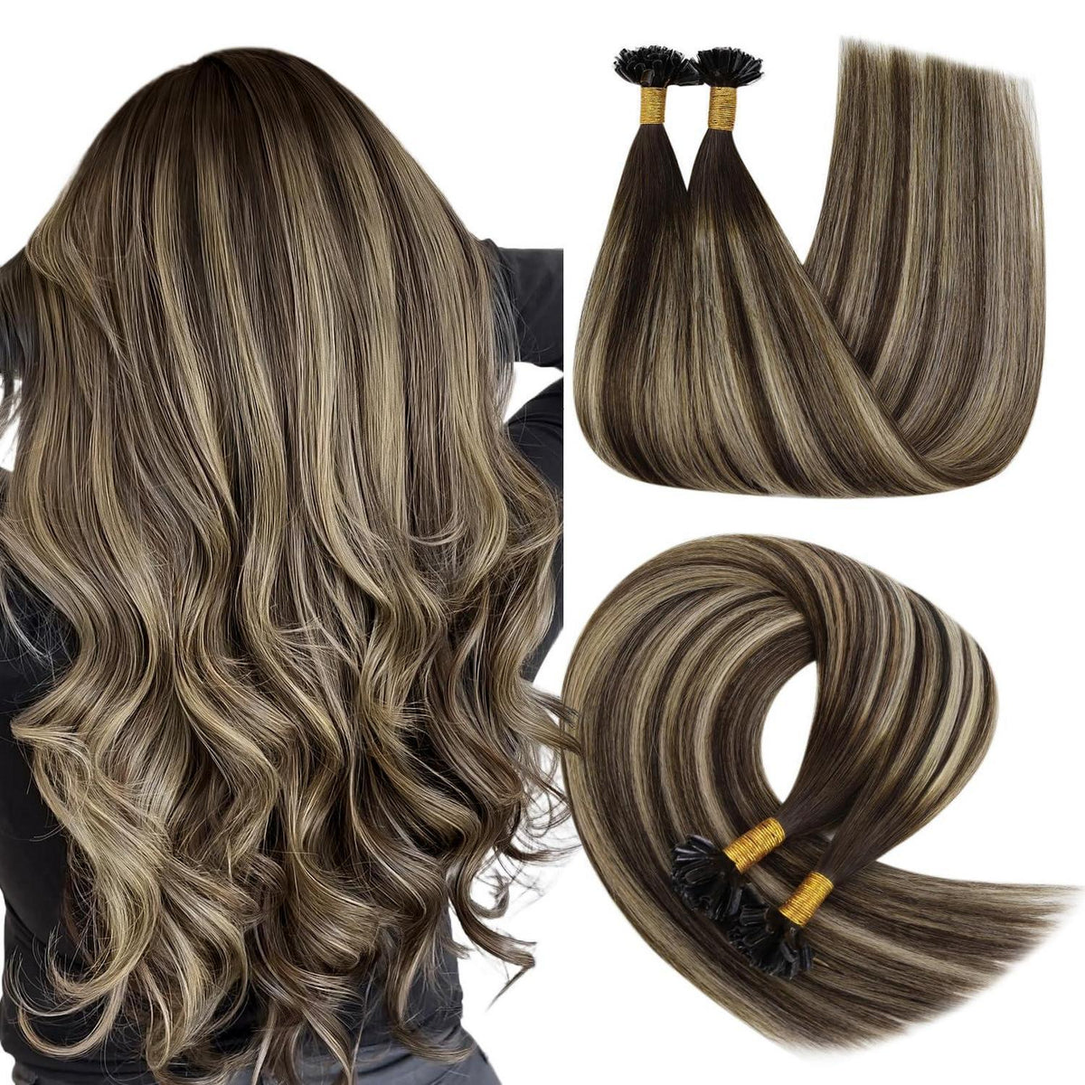 Echthaar Bonding Extensions Ombre Dunkelbraun Blond 35cm