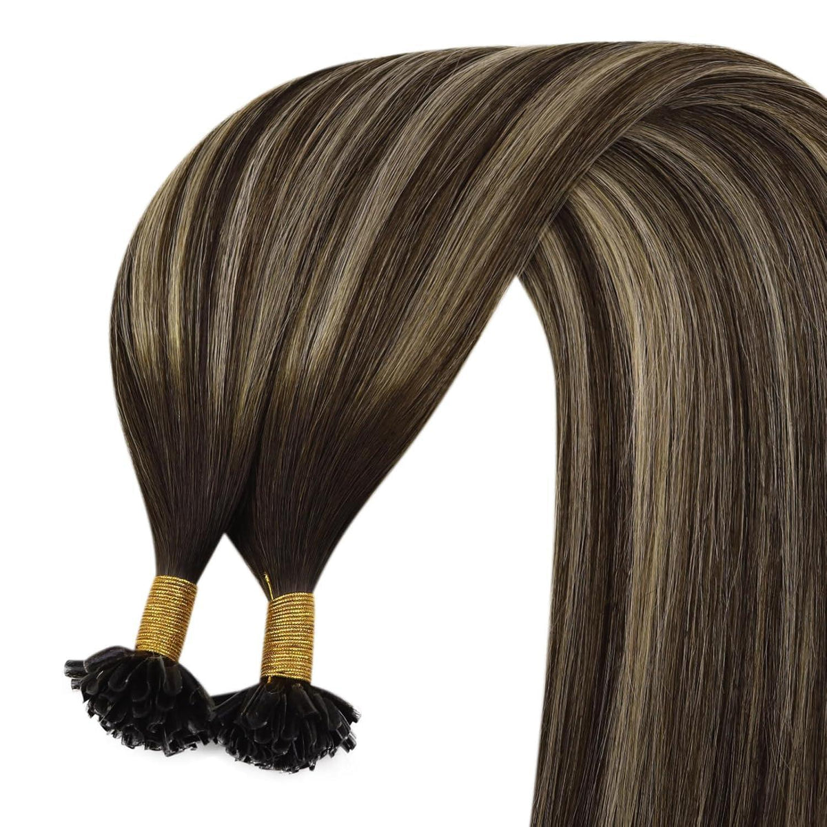 Echthaar Bonding Extensions Ombre Dunkelbraun Blond 35cm