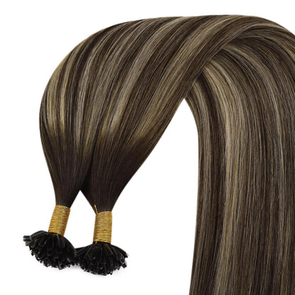 Echthaar Bonding Extensions Ombre Dunkelbraun Blond 35cm