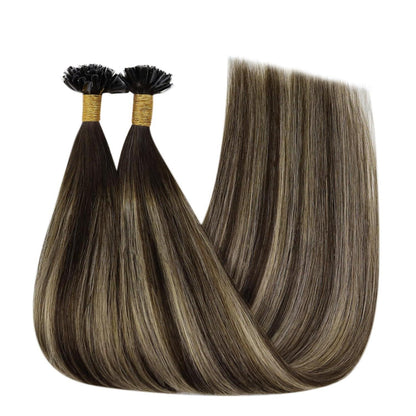 Echthaar Bonding Extensions Ombre Dunkelbraun Blond 35cm