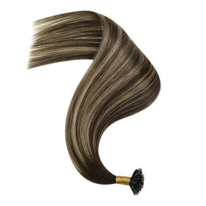 Echthaar Bonding Extensions Ombre Dunkelbraun Blond 35cm