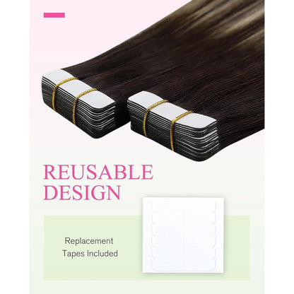 Tape-in Haarverlängerung Ombre Braun Blond 55cm Echthaar
