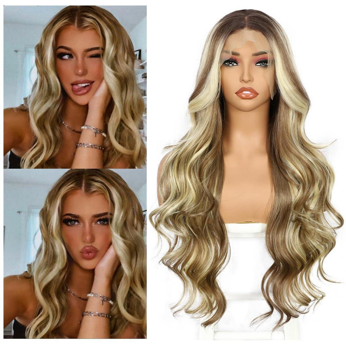 Blond Balayage Körperwelle Lace Front Perücke – 26 Zoll Synthetisch