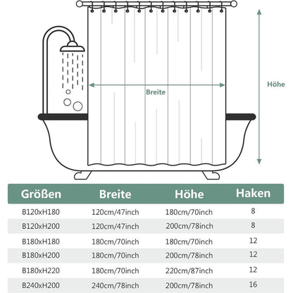 Duschvorhang wasserabweisend 180x220 cm – Anti-Schimmel & Schnelltrocknend