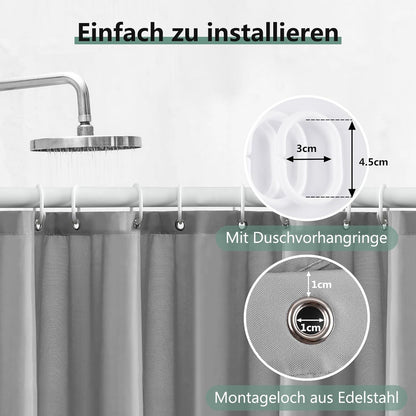 Duschvorhang 180x220 cm Grau Anti-schimmel Wasserabweisend Antibakteriell Textil