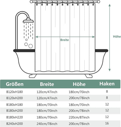 Duschvorhang 180x220cm Anti-schimmel PVC Wasserabweisend