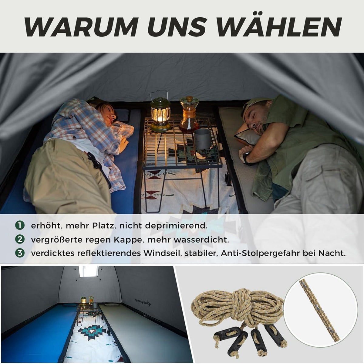 Ultraleichtes Camping Zelt für 2 Personen - Wasserdicht, kompakt, rucksackfreundlich