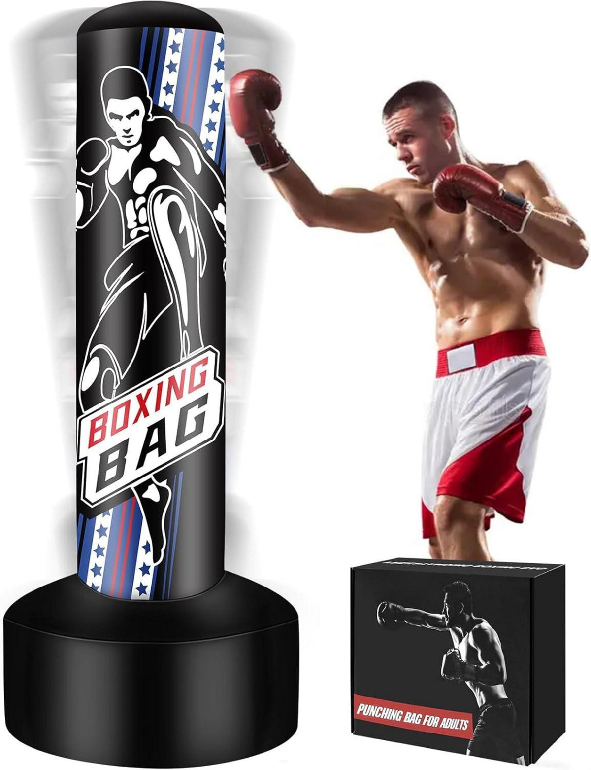 Boxsack Stehend Erwachsene 180cm Aufblasbar Schwarz Kickboxsack