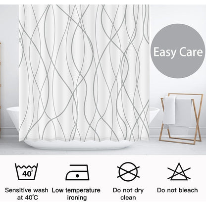 Duschvorhang Grau Gestreift 180x200cm Wasserdicht Textil mit Ösen