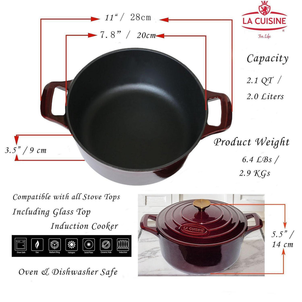 Gusseisen Kochtopf 20cm - Bräter/Cocotte für Ofen & Herd