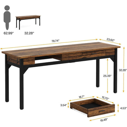Doppelter Schreibtisch 200cm | Rustikaler Bürotisch für Home Office