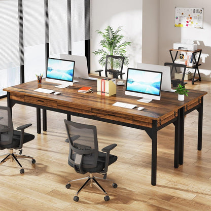 Doppelter Schreibtisch 200cm | Rustikaler Bürotisch für Home Office