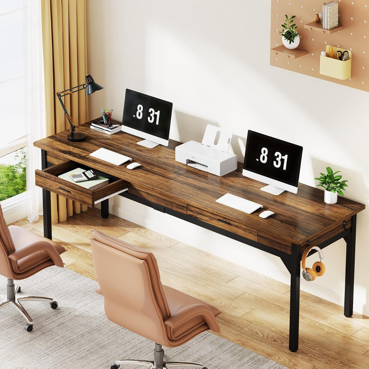 Doppelter Schreibtisch 200cm | Rustikaler Bürotisch für Home Office