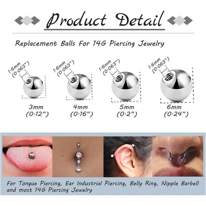 Piercing Kugeln 1,2/1,6mm Silber Ersatzkugel 3-6mm für Nase, Lippe, Augenbraue