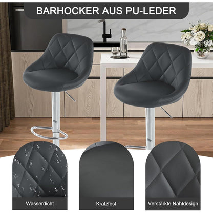 LEADZM Barhocker 2er Set, höhenverstellbar & drehbar, Schwarz