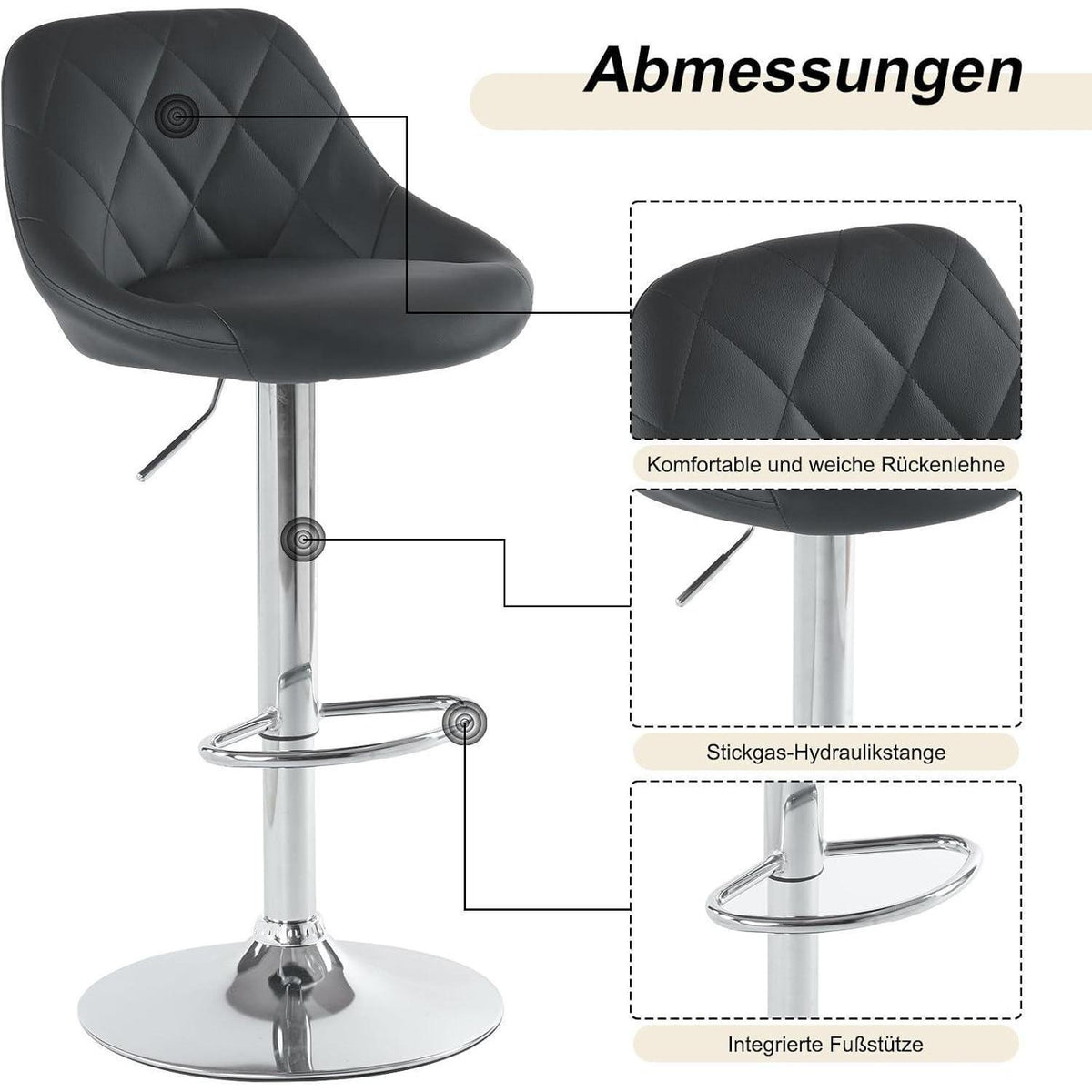 LEADZM Barhocker 2er Set, höhenverstellbar & drehbar, Schwarz