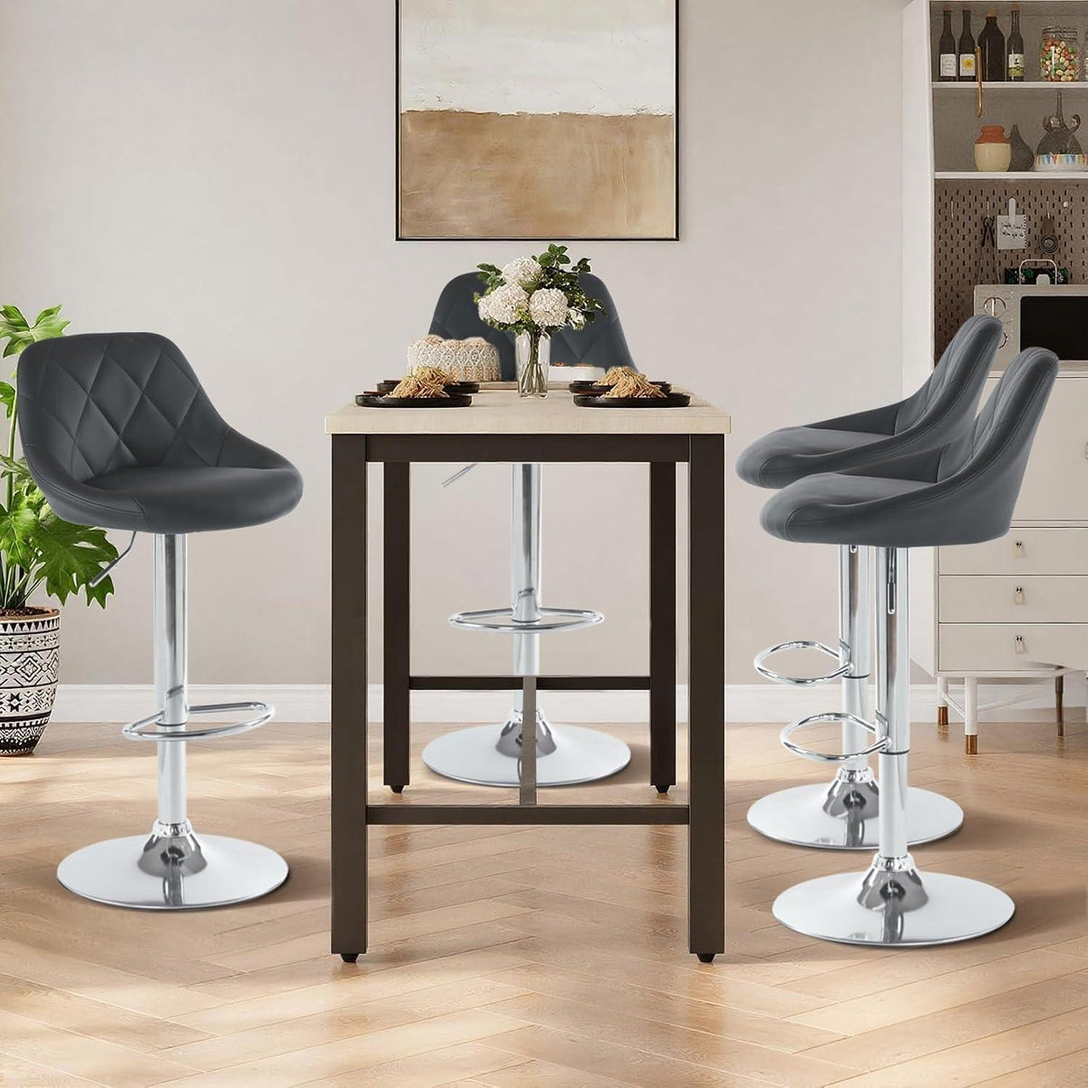 LEADZM Barhocker 2er Set, höhenverstellbar & drehbar, Schwarz