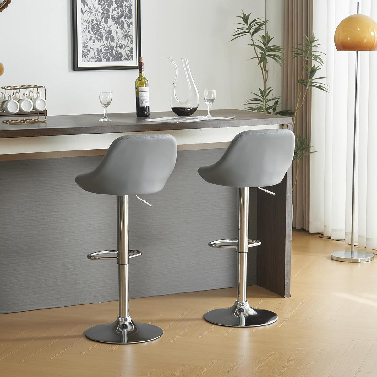 LEADZM Barhocker 2er Set, Höhenverstellbar & Drehbar, Grau