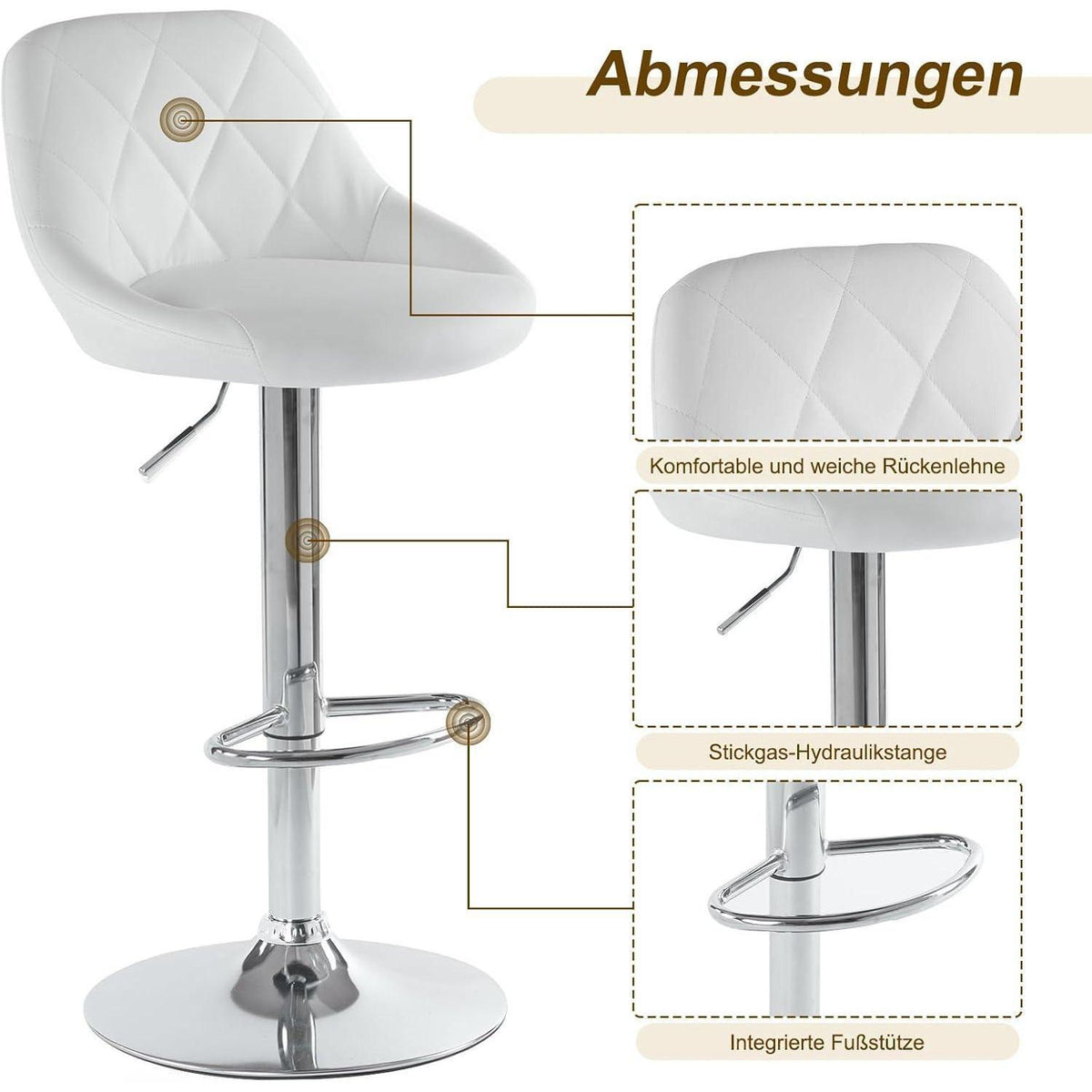 LEADZM Barhocker 2er Set, Weiß – Höhenverstellbar & Drehbar