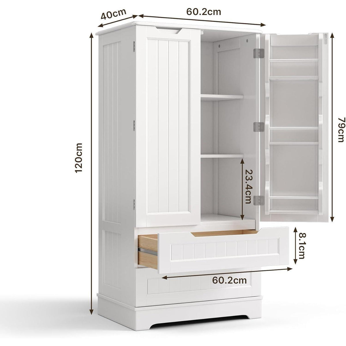 Weißer Hochschrank mit 2 Schubladen & 2 Türen