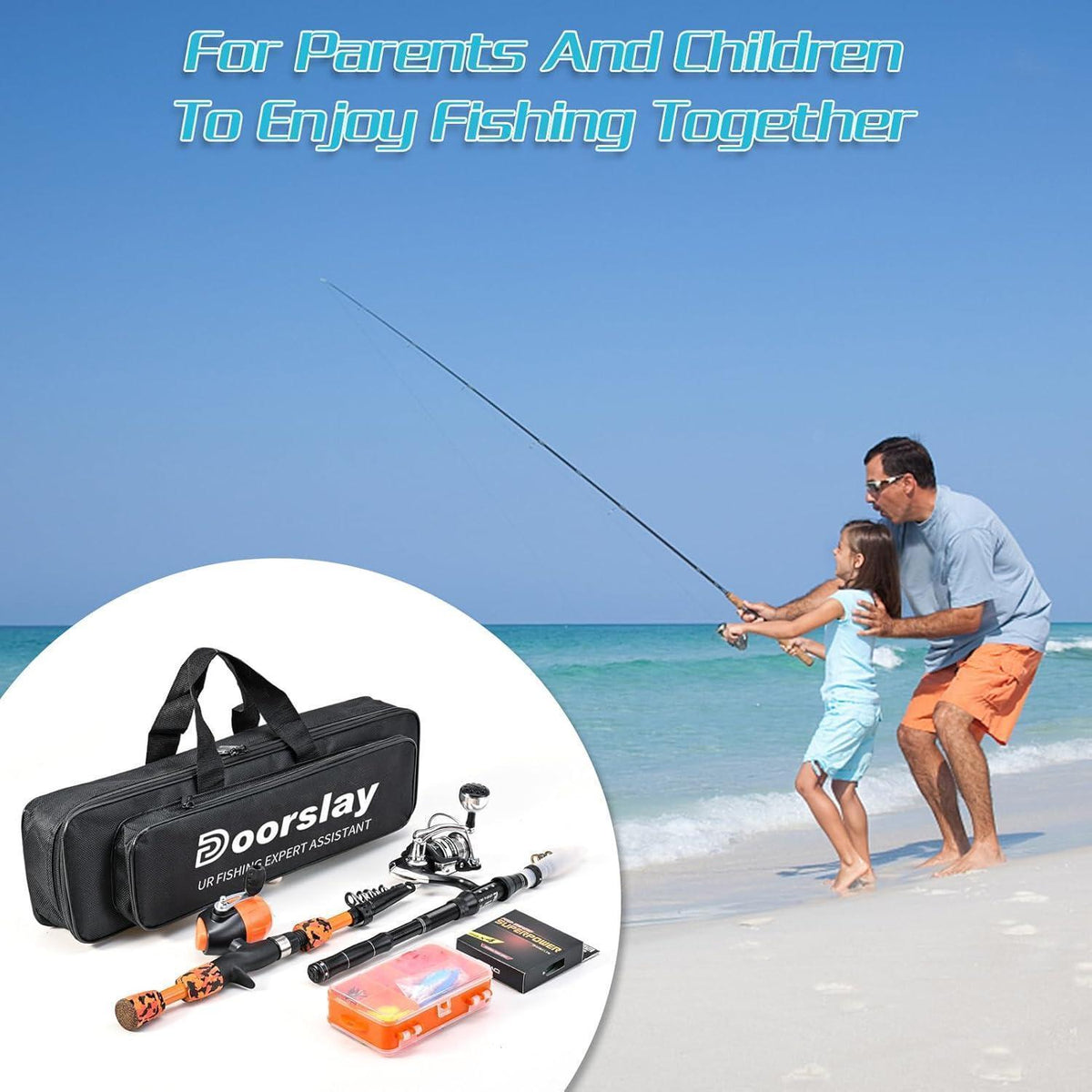 Angelset für Erwachsene & Kinder, Teleskop-Angelrute aus Carbon, Orange