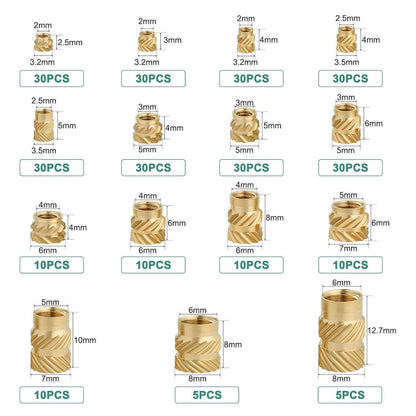 300x Messing Gewindeeinsätze für 3D Druck, M2-M6 Rändelmuttern