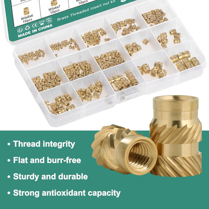 300x Messing Gewindeeinsätze für 3D Druck, M2-M6 Rändelmuttern