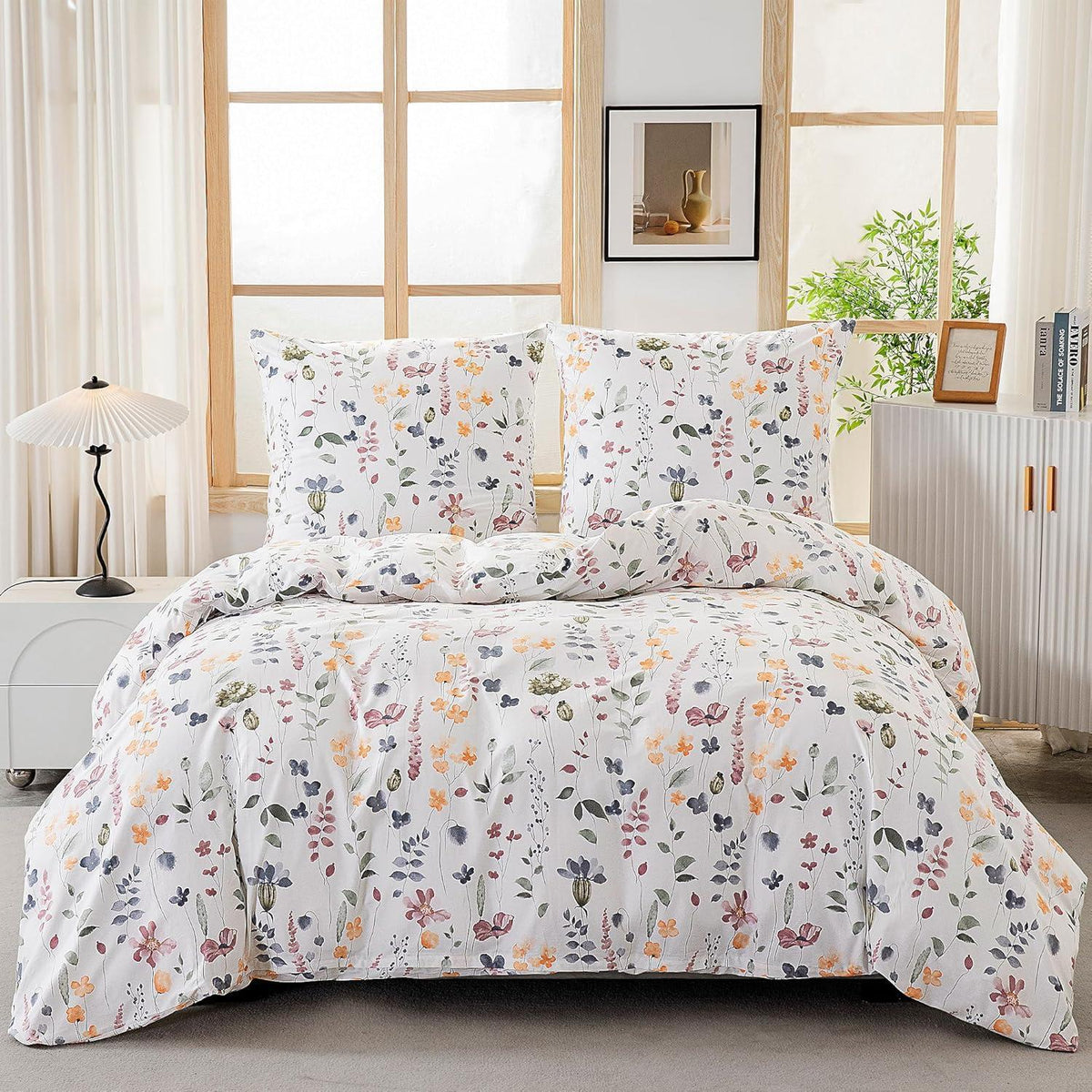 Bettwäsche-Set 135x200 Baumwolle Blumenmuster 4-teilig