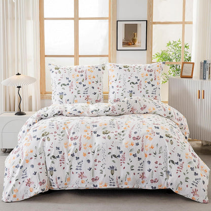 Bettwäsche-Set 135x200 Baumwolle Blumenmuster 4-teilig