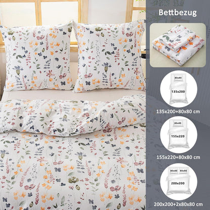 Bettwäsche-Set 135x200 Baumwolle Blumenmuster 4-teilig